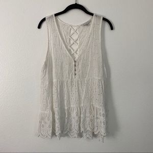 American Eagle White Lace Crochet Corset Hook Tank
